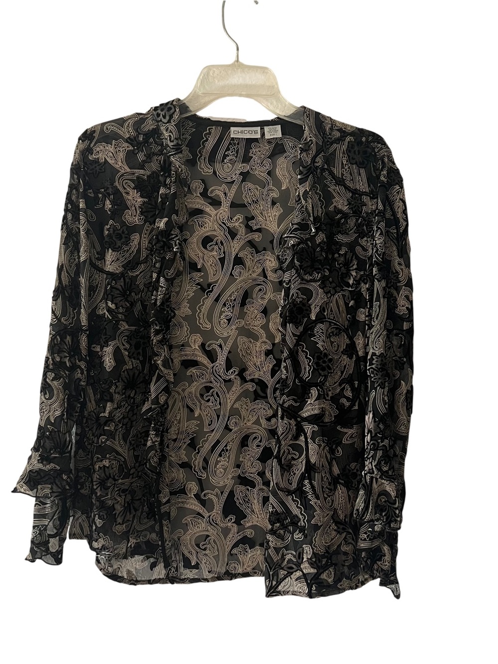 Chico's Black Sheer Paisley Blouse with Cream Accents